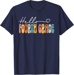 Teacher Fourth Grade Retro Back To School Hello 4th Grade T-Shirt - T-Shirt | Navy