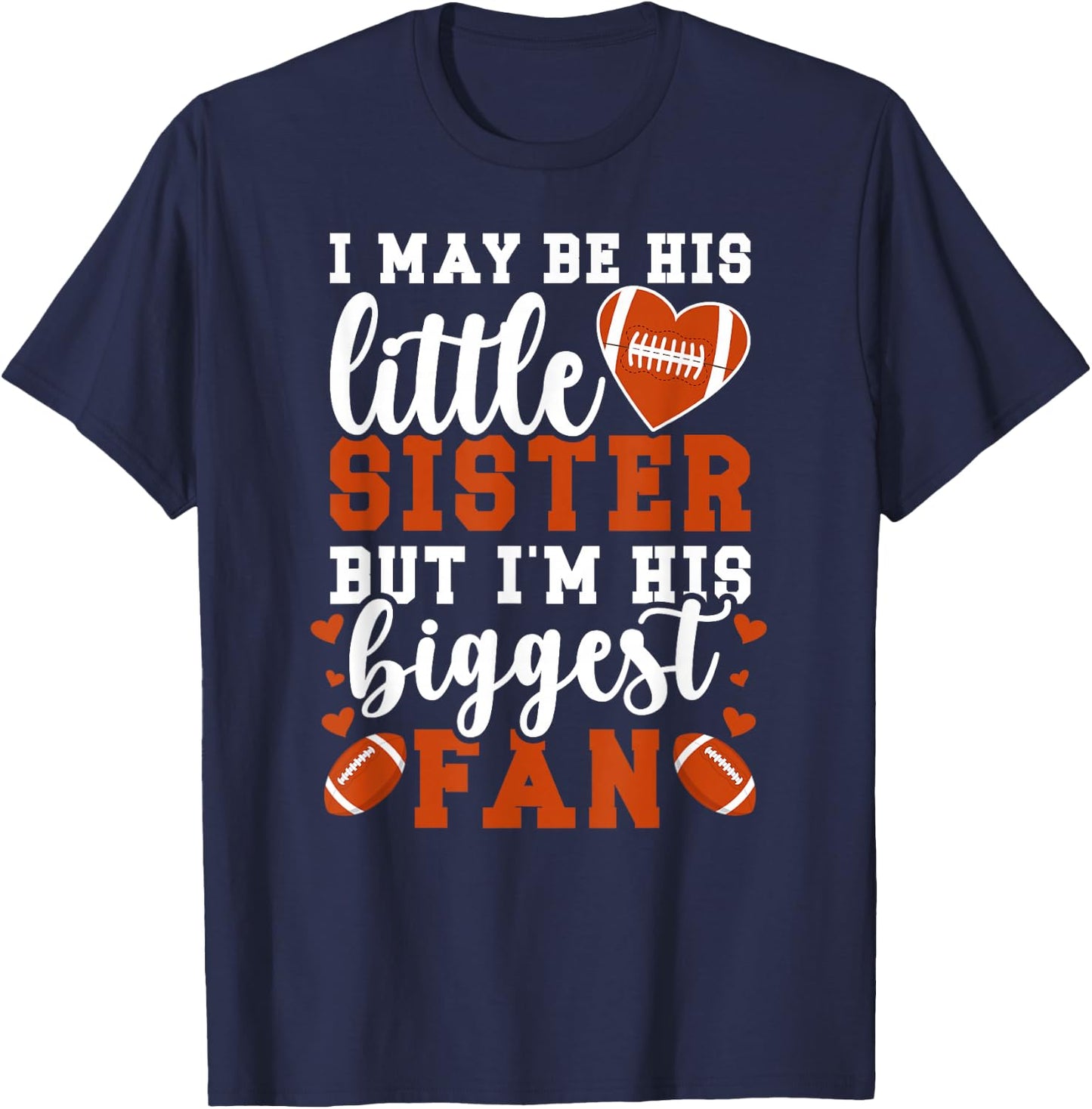 Little Sister Football Sister Of A Football Player T-Shirt - T-Shirt | Navy