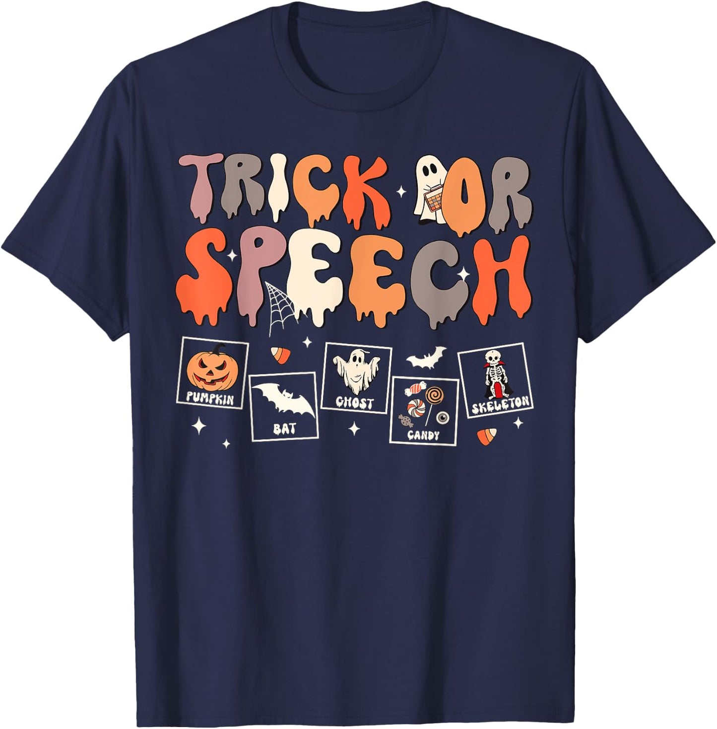 Retro Trick Or Speech SLP Speech Therapy Halloween Costume T-Shirt - T-Shirt | Navy