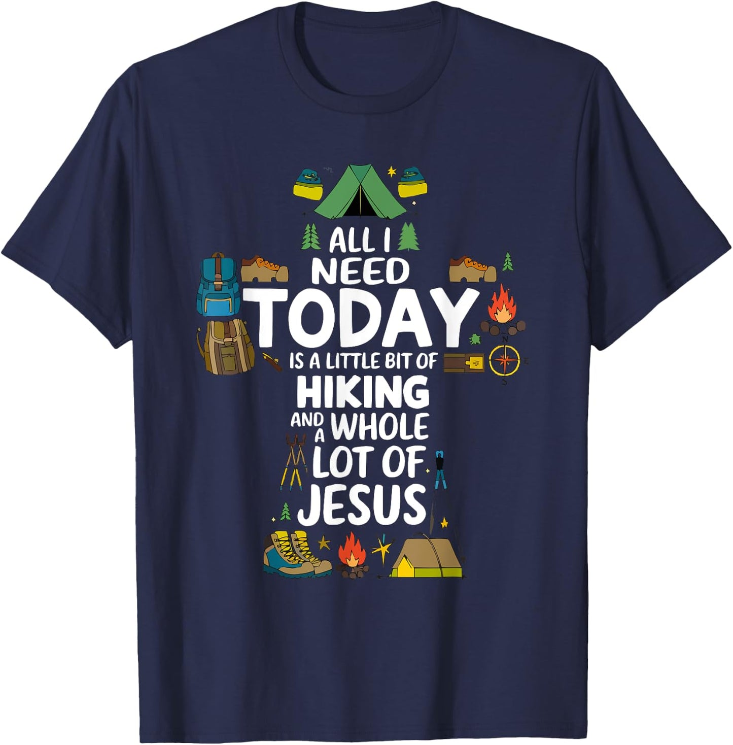 Hiking Jesus Christ Religion Christian Hiker Christianity T-Shirt - T-Shirt | Navy