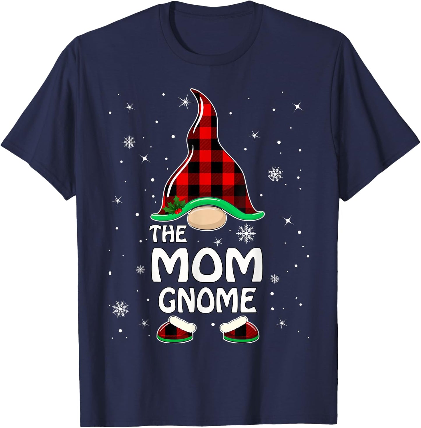 Mom Gnome Buffalo Plaid Matching Family Christmas Pajama T-Shirt - T-Shirt | Navy
