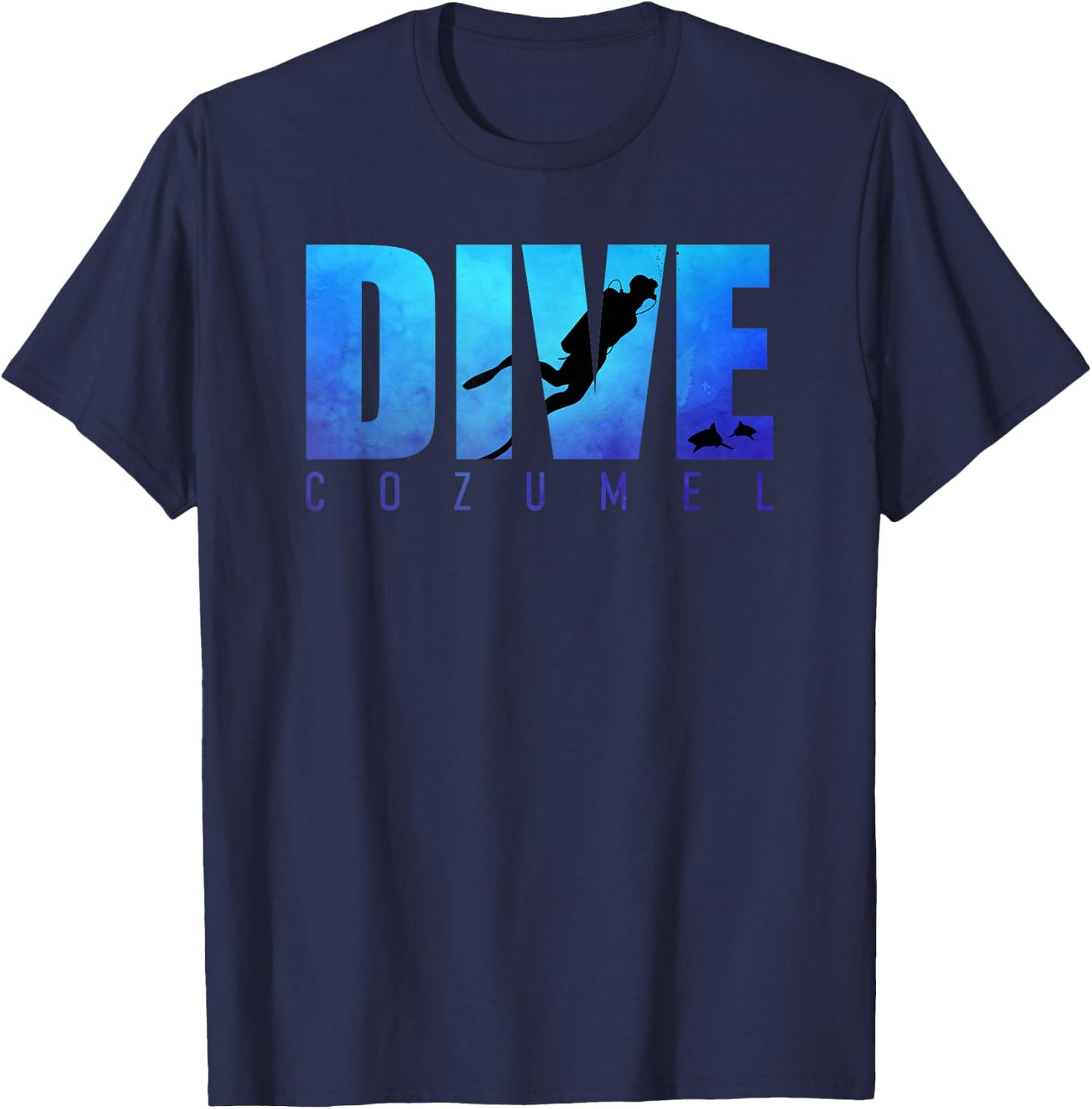 Dive Cozumel Mexico Diving Trip Scuba Diver Sharks Graphic T-Shirt - T-Shirt | Navy