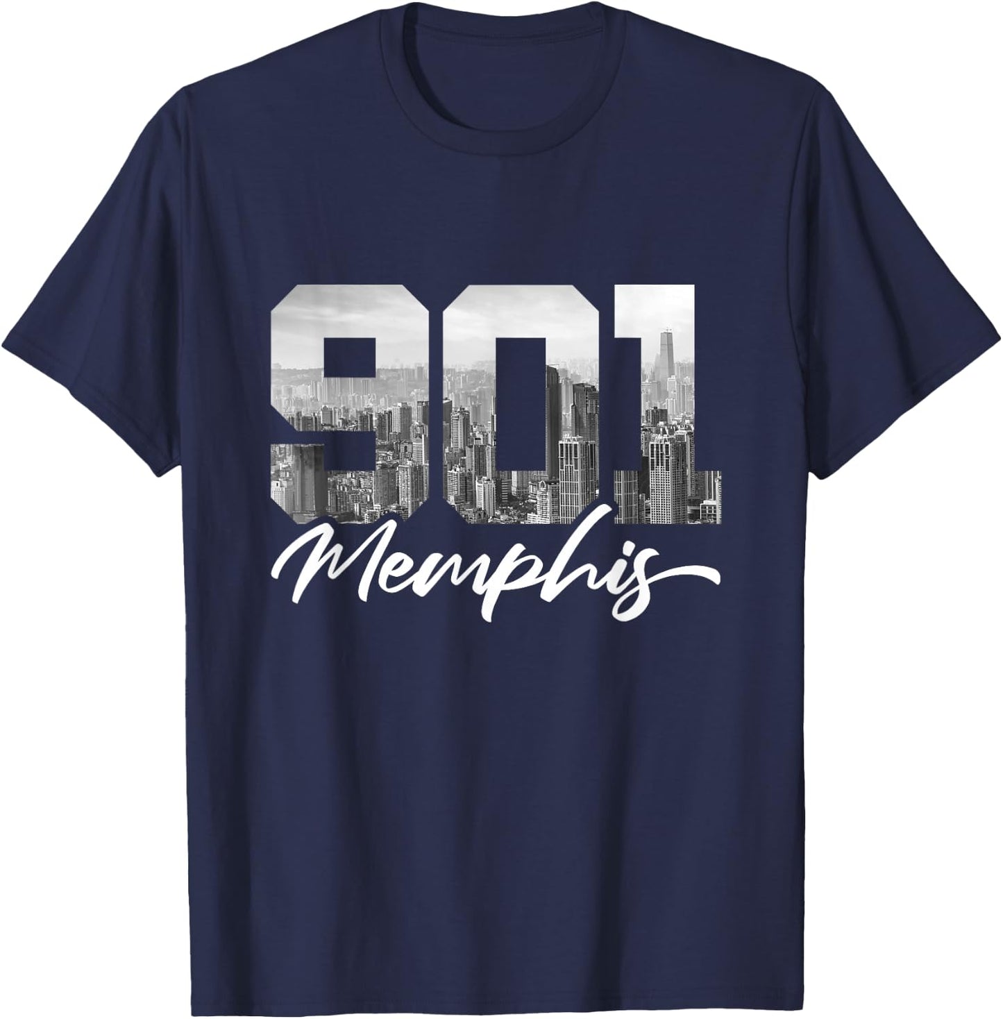 901 Memphis Area Code Tennessee Memphis City Skyline T-Shirt - T-Shirt | Navy