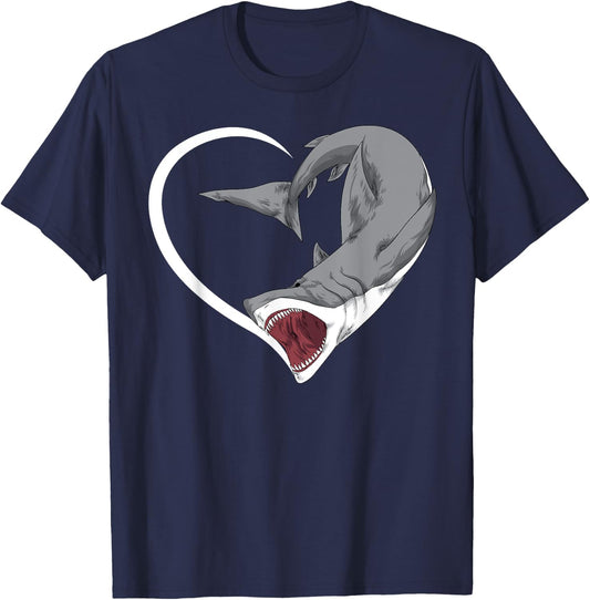 Shark Shirts Girls Kids Heart Cute Shark T-Shirt - T-Shirt | Navy