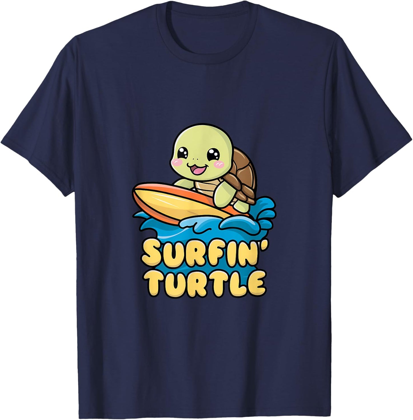 Surfin' Turtle Kawaii Surfing Design Women Kids T-Shirt - T-Shirt | Navy