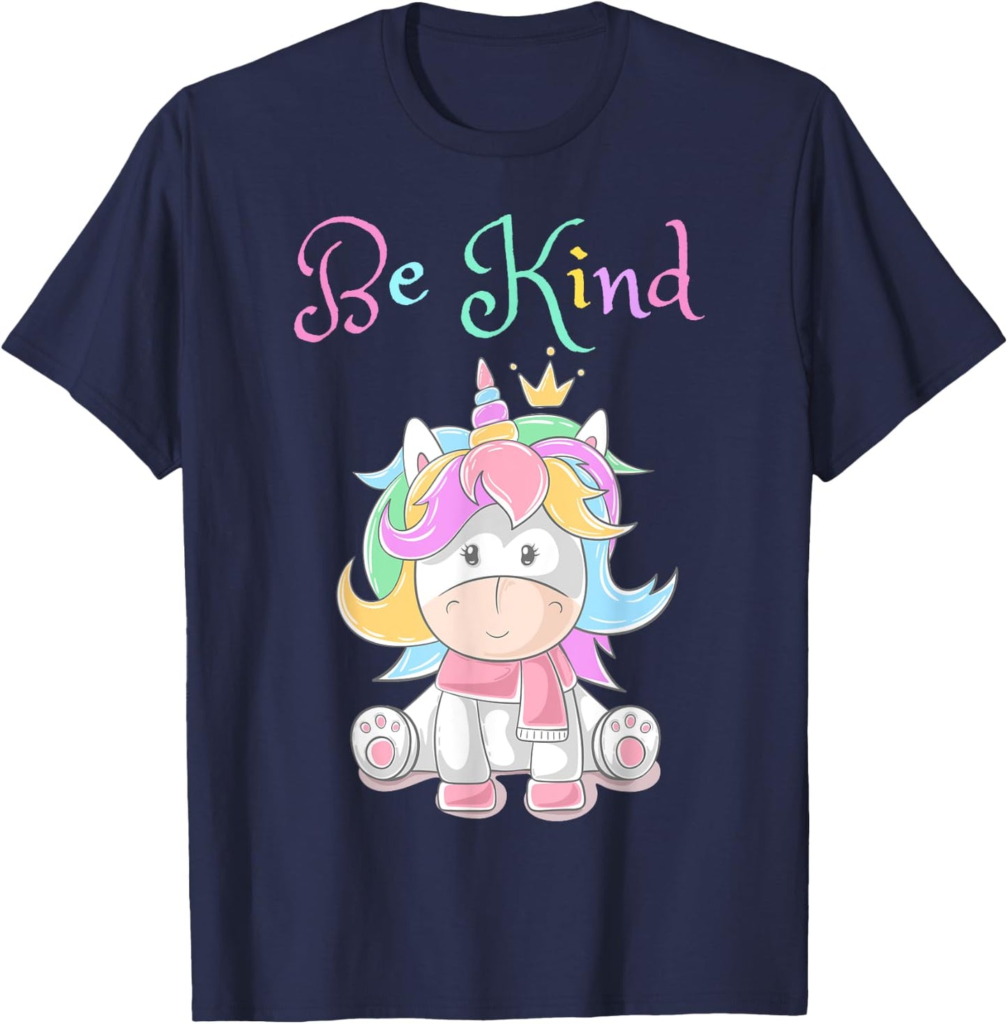 Be Kind Unicorn Shirt for Girls, Rainbow Unicorn Be Kind T-Shirt - T-Shirt | Navy