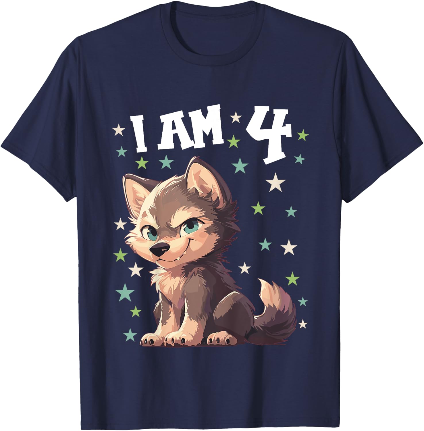 4 Years old 4 birthday Wolves Boy Girl Wolf T-Shirt - T-Shirt | Navy