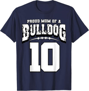 Proud Bulldog Football Mom Of Player 10 T-Shirt - T-Shirt | Navy