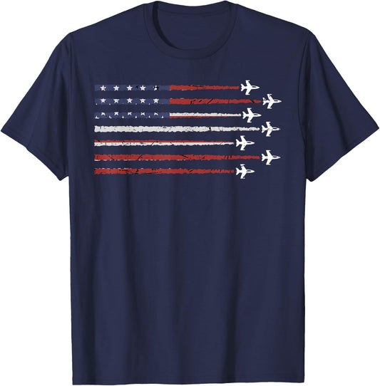 4th of July US Flag Airplane Aviation Pilot Men Women Kids T-Shirt - T-Shirt | Navy