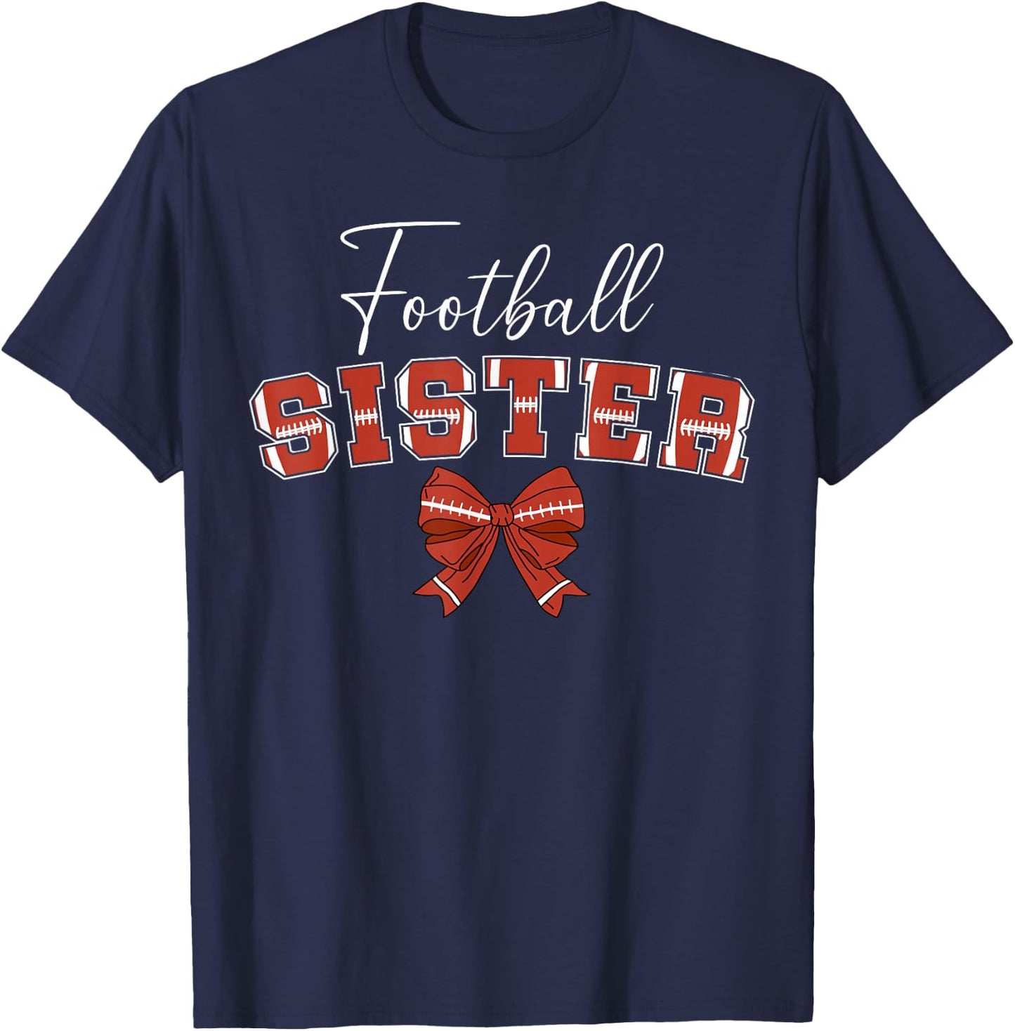 Football Sister Coquette Sister Of A Football Player T-Shirt - T-Shirt | Navy
