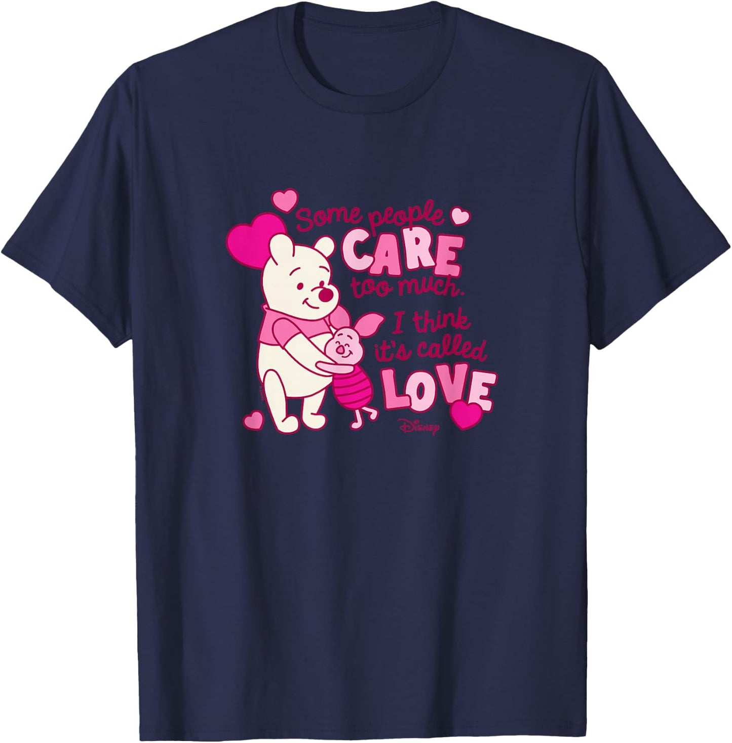 Winnie the Pooh - Valentine's Day Love and Care Piglett Hug T-Shirt - T-Shirt | Navy