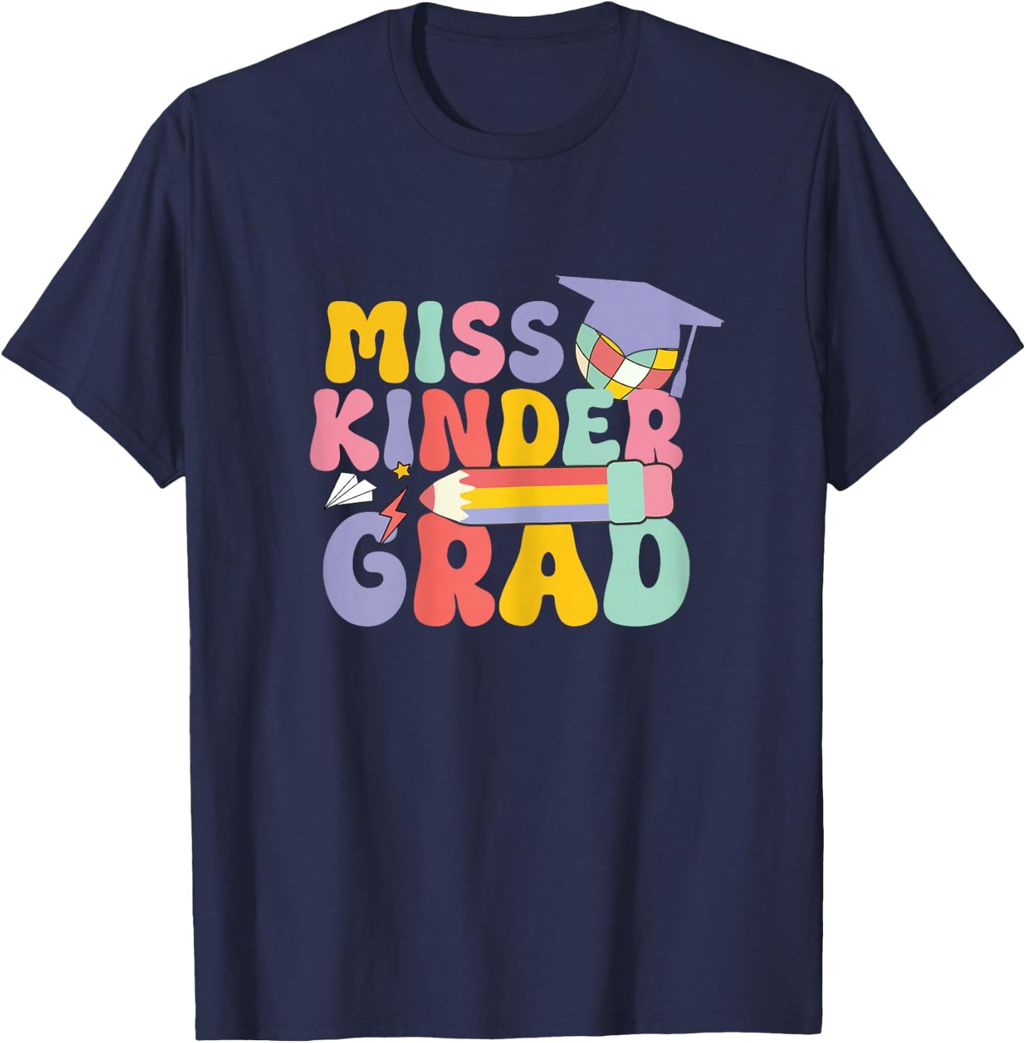 Kindergarten Graduation Groovy Miss Kinder Grad for Girls T-Shirt - T-Shirt | Navy