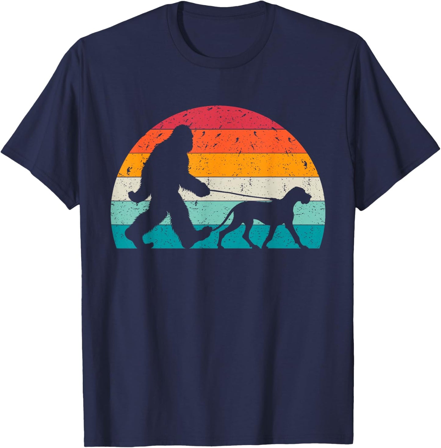 Bigfoot Walking a Dog Funny Great Dane Lovers Dog Dad T-Shirt - T-Shirt | Navy