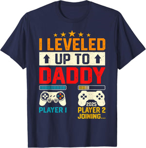 Promoted To Daddy 2025 I Leveled Up To New Dad Est 2025 T-Shirt - T-Shirt | Navy