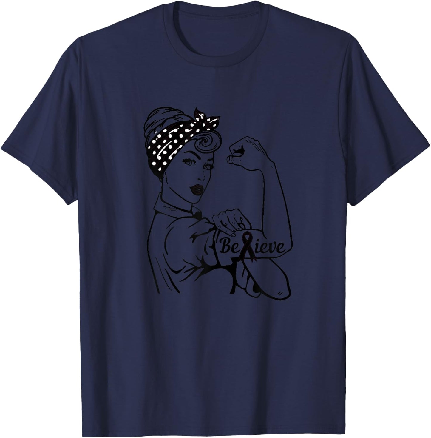 Melanoma Skin Cancer Awareness Month Woman Black Ribbon T-Shirt - T-Shirt | Navy
