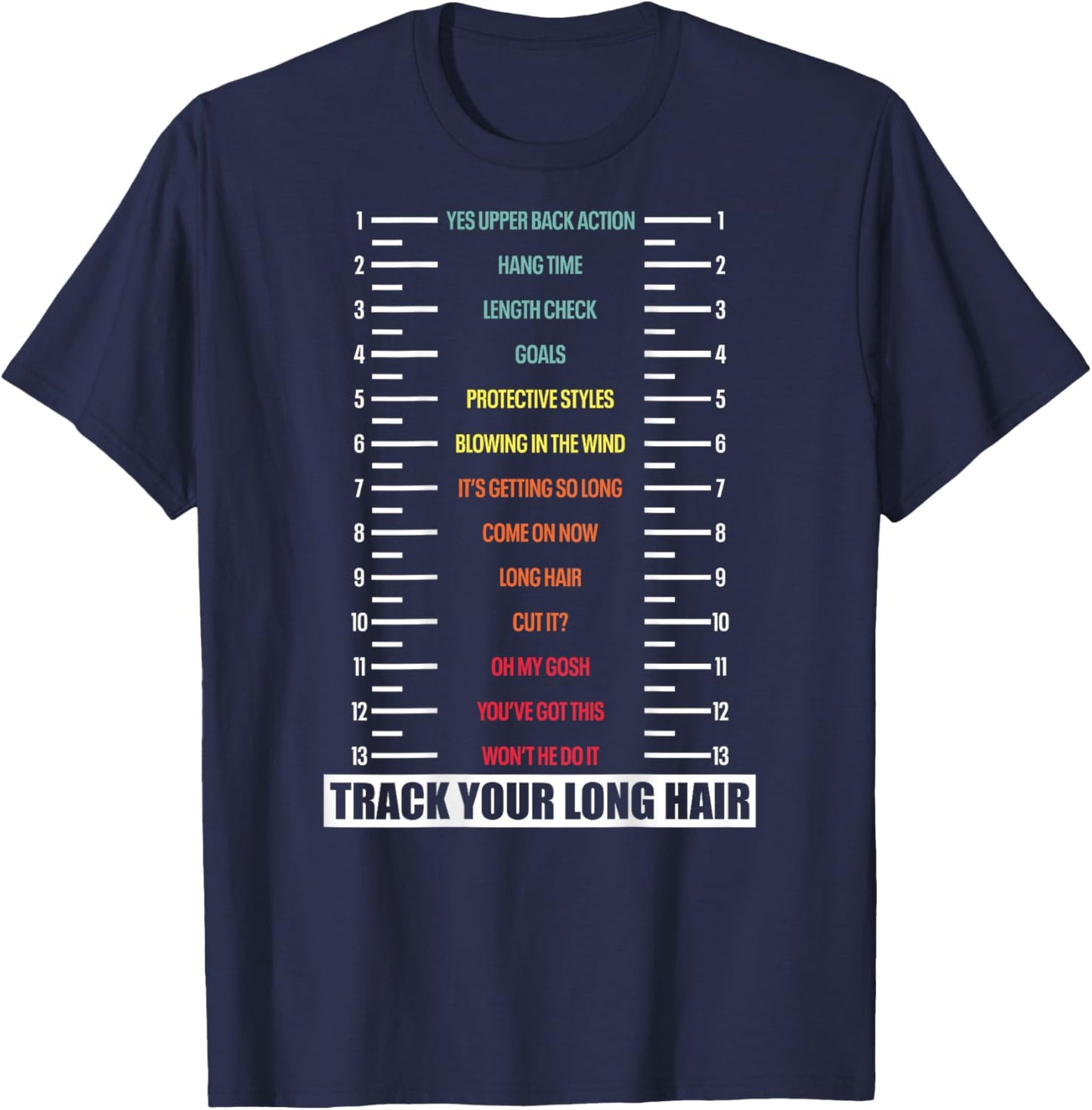 Track Your Long Natural Hair Length Check Backprint T-Shirt - T-Shirt | Navy