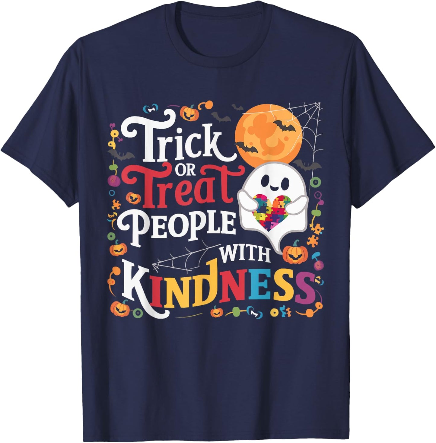 Support Autism Halloween Spooky Autistic Trick Or Treat T-Shirt - T-Shirt | Navy