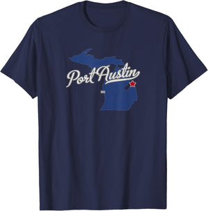 Port Austin Michigan MI Map T-Shirt - T-Shirt | Navy
