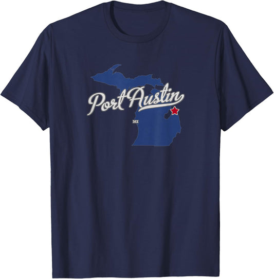 Port Austin Michigan MI Map T-Shirt - T-Shirt | Navy