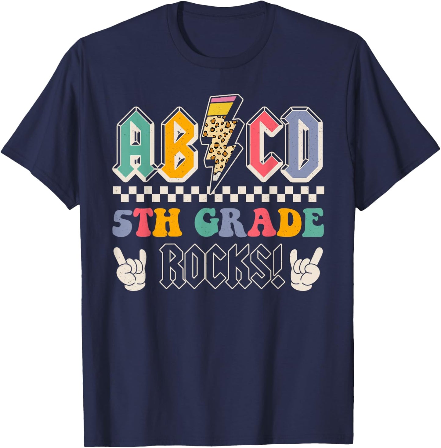 ABCD 5th Grade Rocks Back To School Fifth Grade Teacher Kids T-Shirt - T-Shirt | Navy