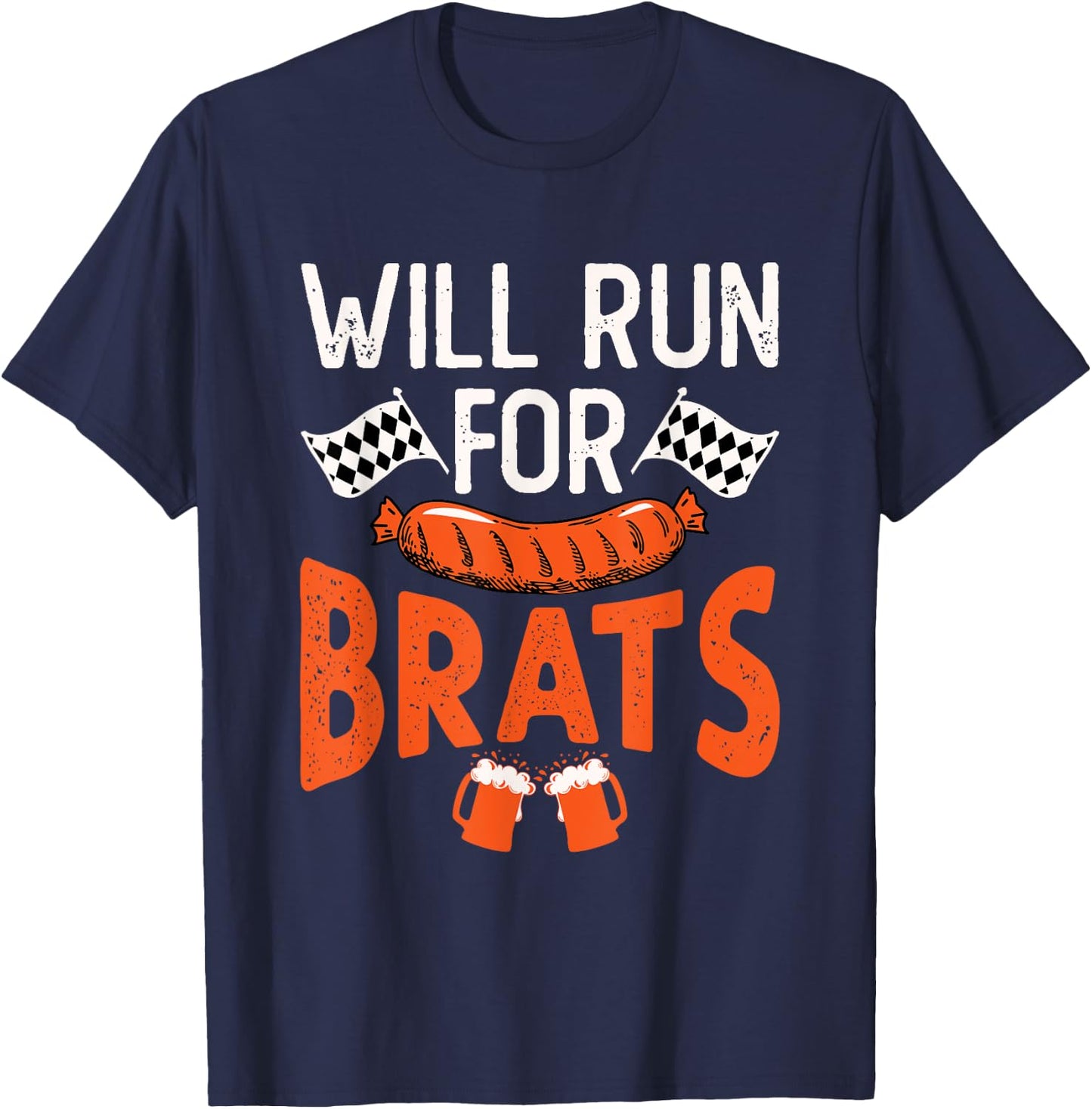 Oktoberfest Running Will Run for Brats German Sausage T-Shirt - T-Shirt | Navy