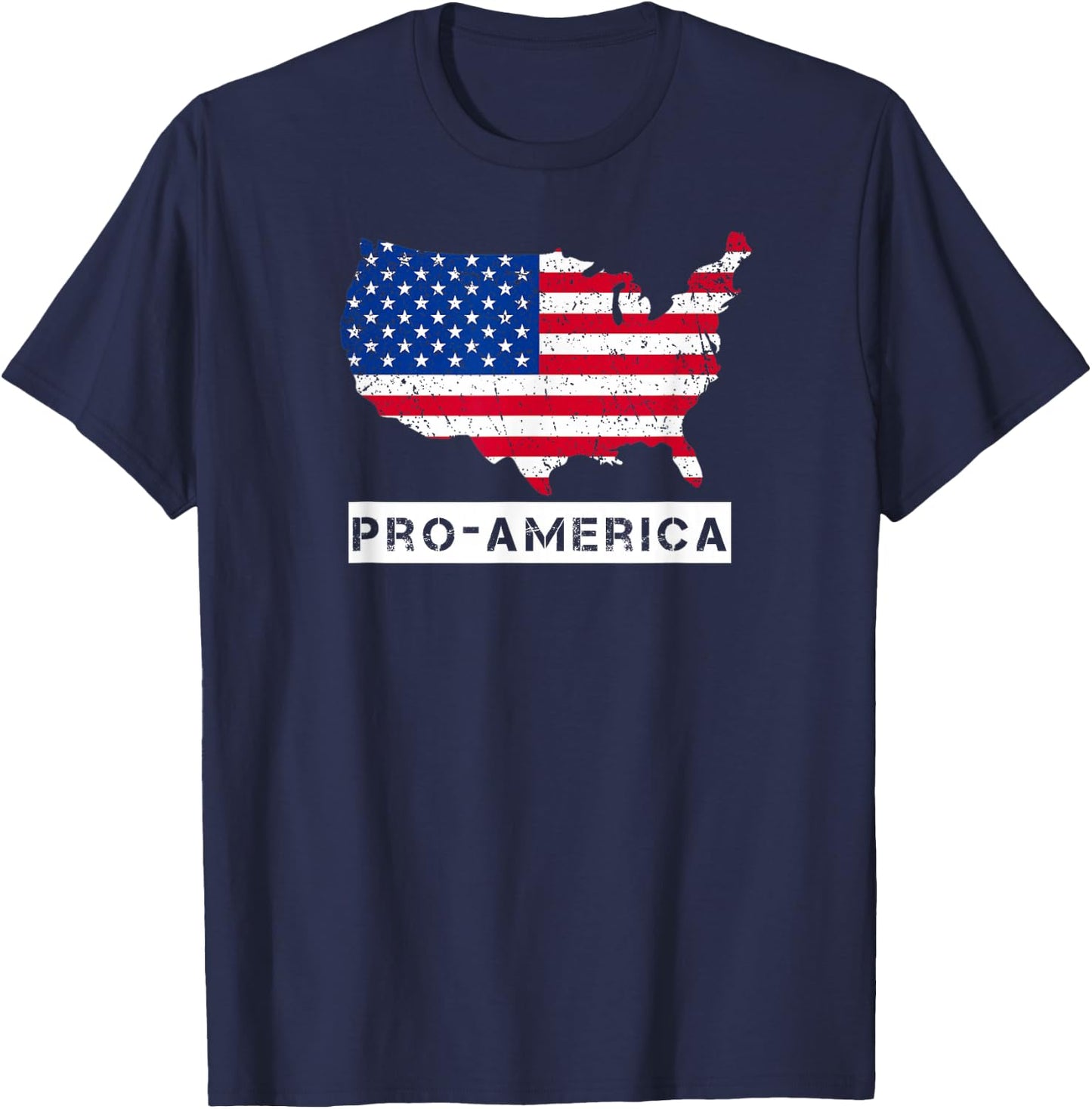 Pro-America Distressed American Flag US Map Design T-Shirt - T-Shirt | Navy