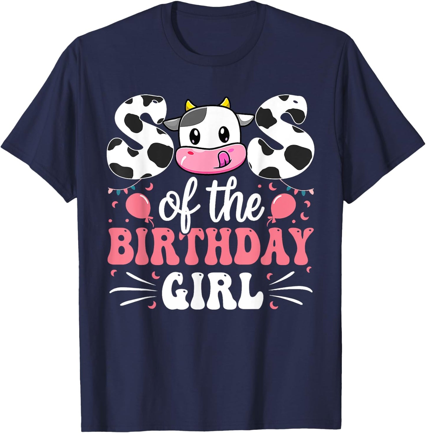 Sister Of The Birthday Girl Cow Family Matching 1st Birthday T-Shirt - T-Shirt | Navy