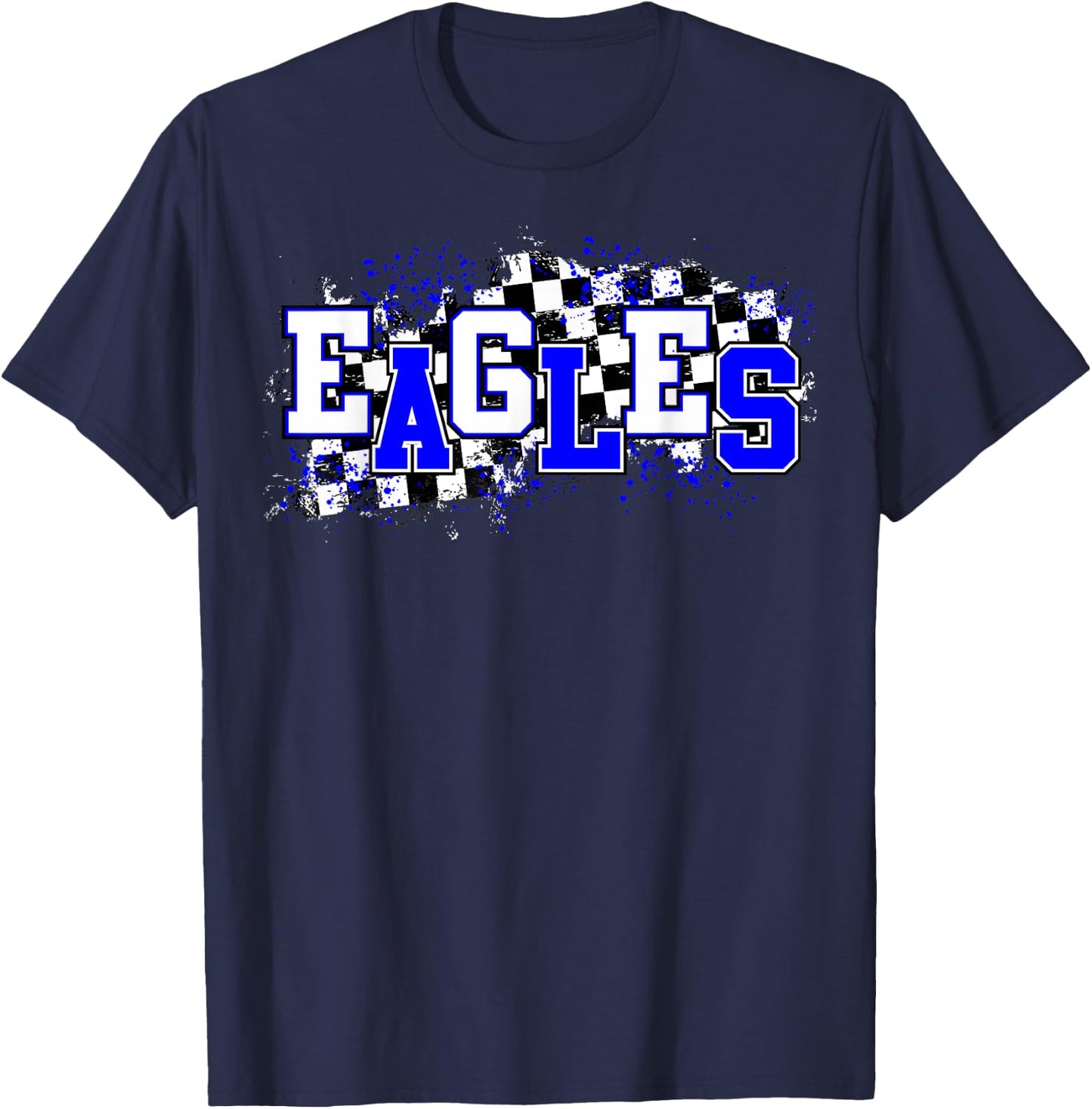 Blue Eagles School Spirit Eagle Pride Checkered Teacher Women Girls Kids T-Shirt - T-Shirt | Navy