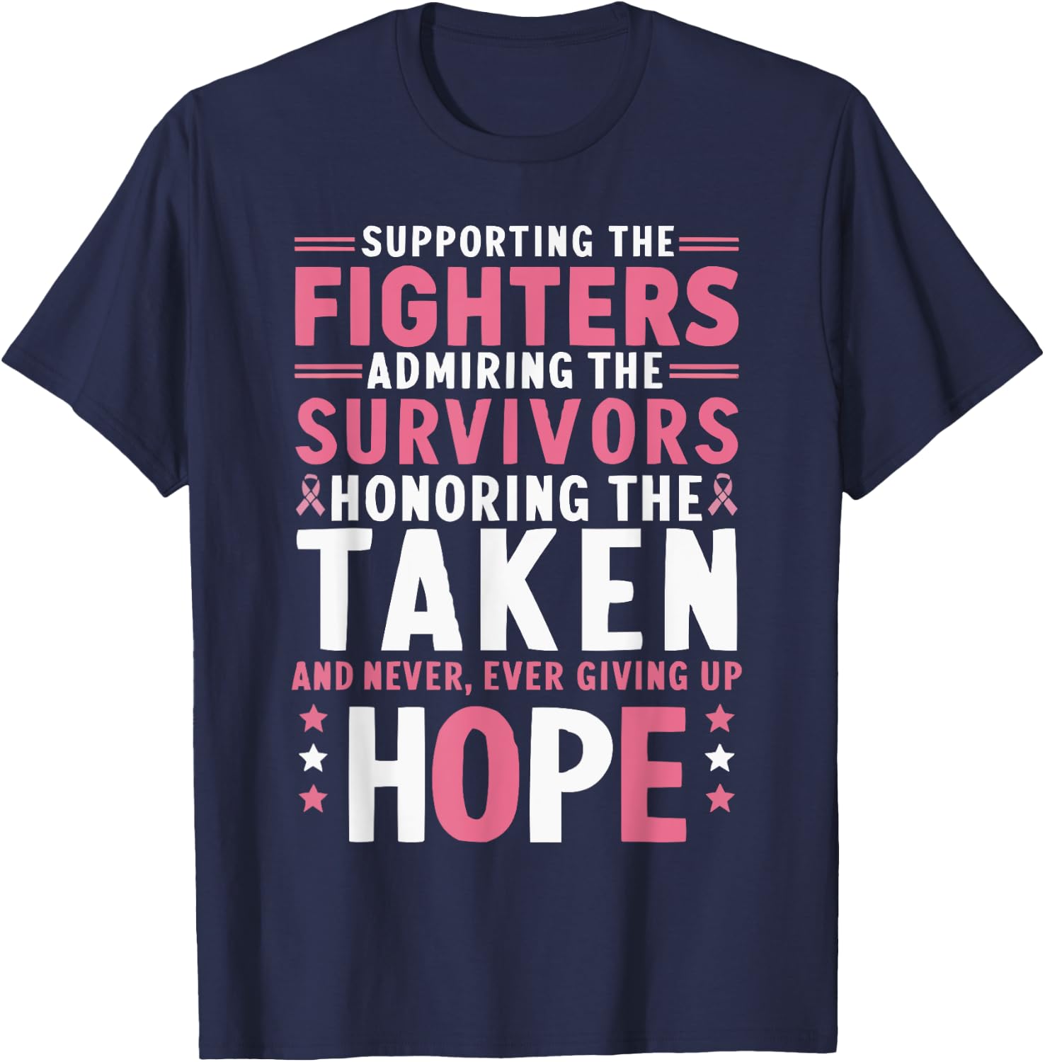 Breast Cancer Awareness Cancer Support Pink Ribbon T-Shirt - T-Shirt | Navy