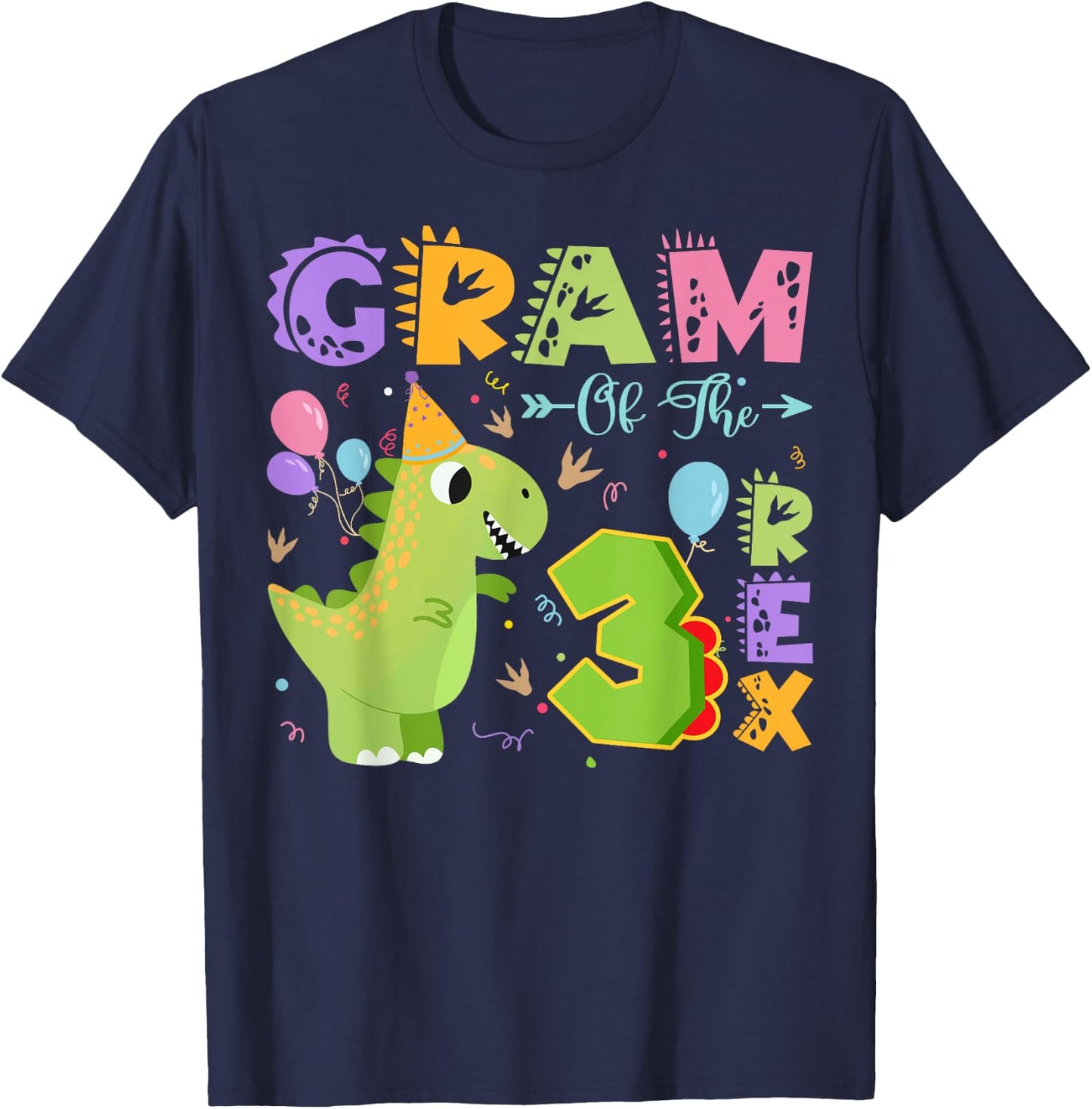 Gram Of The Three Rex 3Rd Birthday Dinosaur Party T-Shirt - T-Shirt | Navy