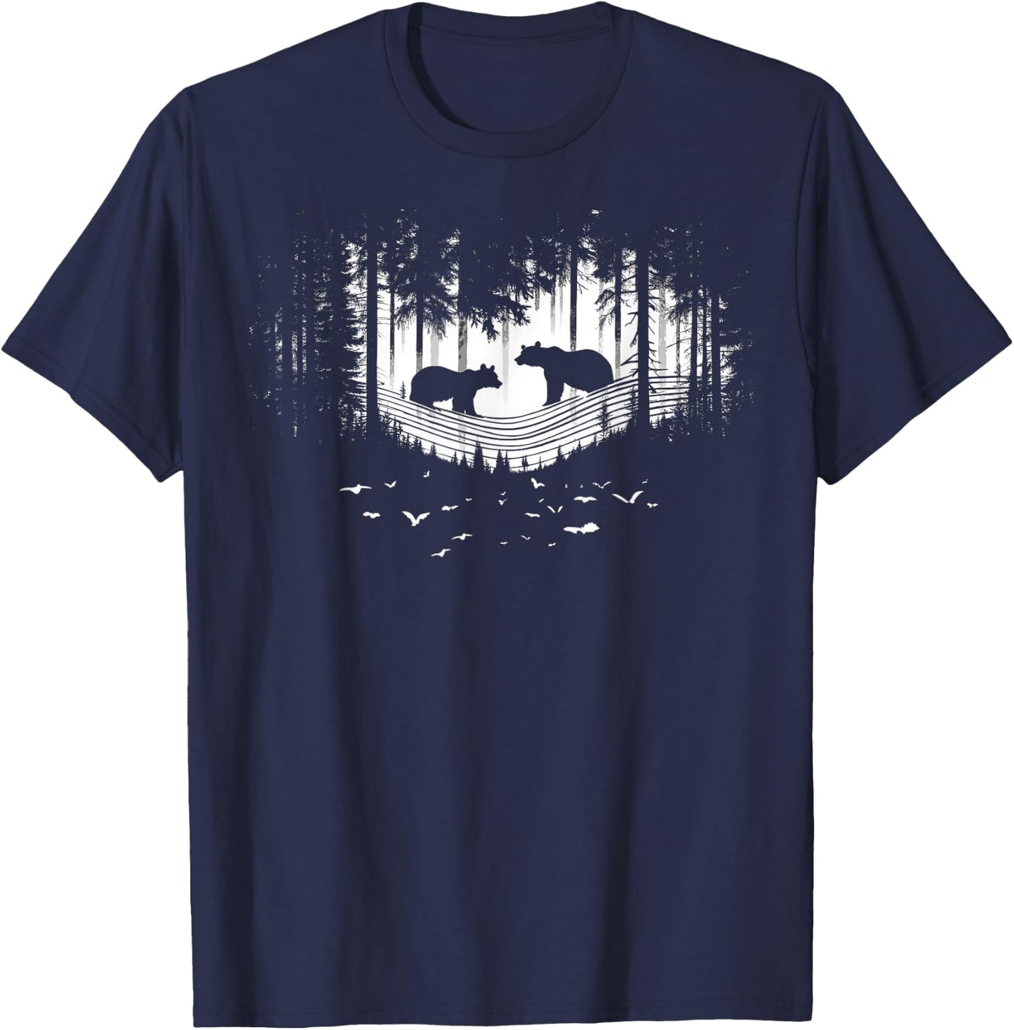 Retro Wilderness Bear Trees Reflection Outdoor Forest T-Shirt - T-Shirt | Navy