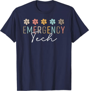 ER Tech Emergency Department Technician ED Room Floral Cute T-Shirt - T-Shirt | Navy
