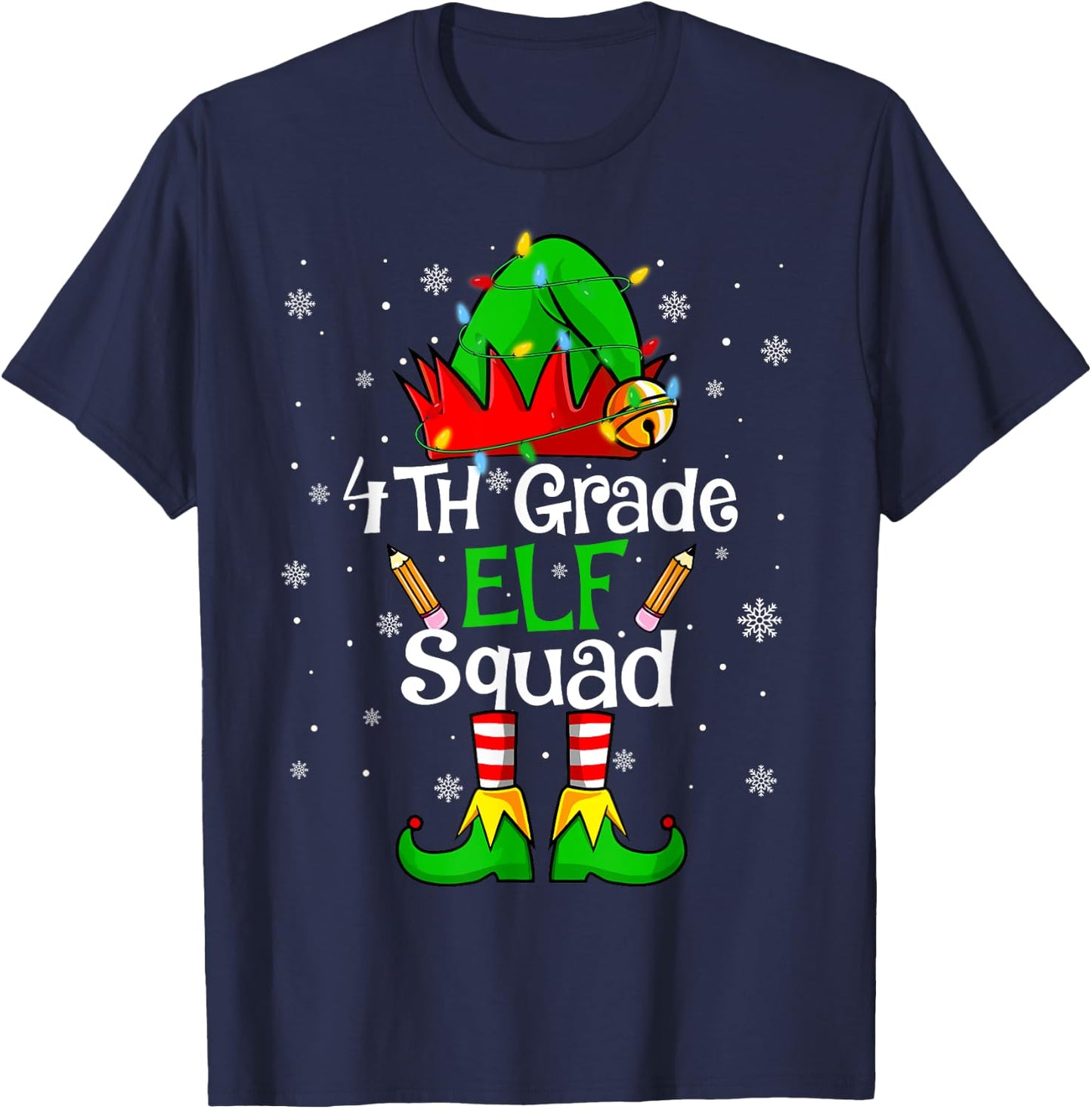 Christmas 4th Grade Elf Squad Fourth Grade Teacher Student T-Shirt - T-Shirt | Navy