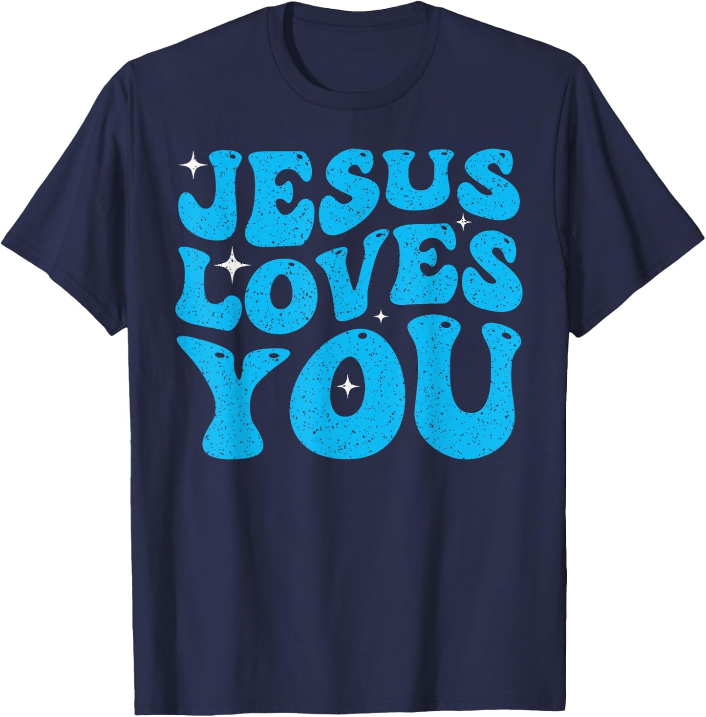 Cute Jesus Loves You Groovy Christian Faith Inspirational T-Shirt - T-Shirt | Navy