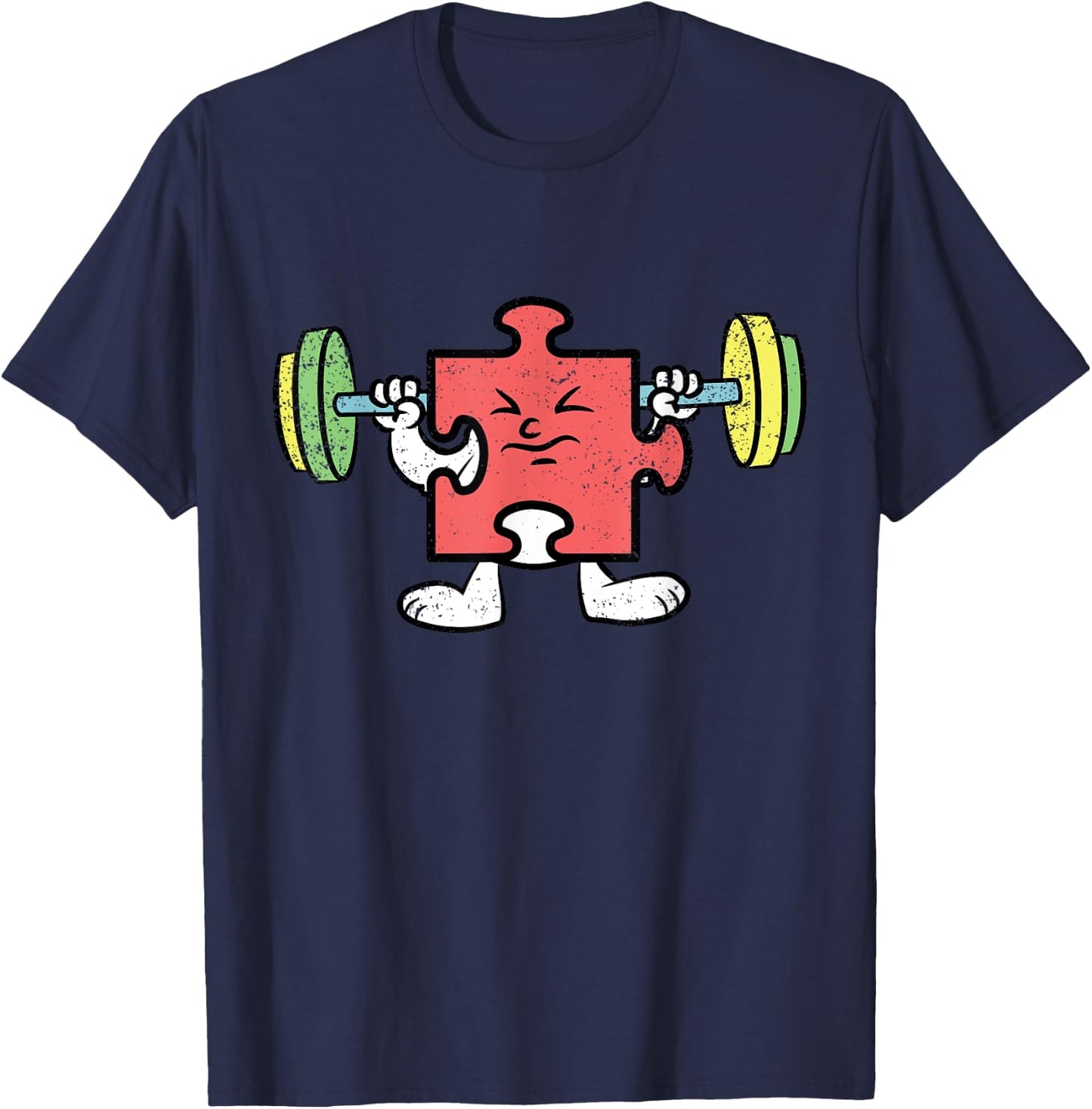 Puzzle Piece Workout Autism Awareness Gym Fitness Autistic T-Shirt - T-Shirt | Navy