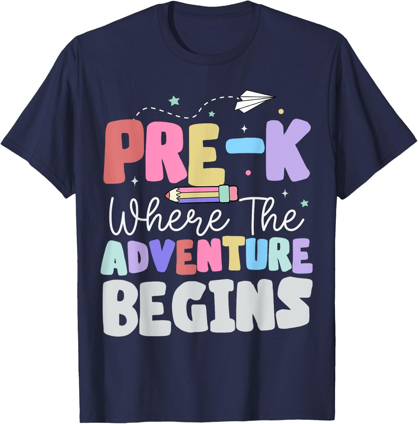 Pre-k Where The Adventure Begins First Day of Prek Teacher T-Shirt - T-Shirt | Navy