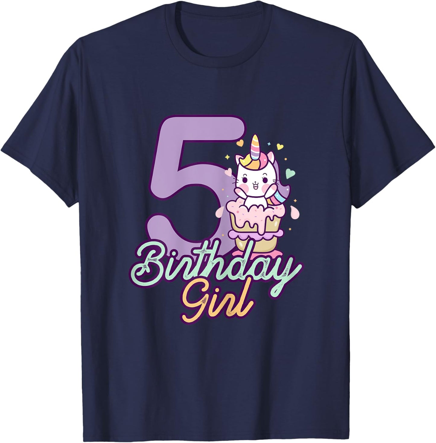 5 Years Old Birthday Girl Gifts Unicorn 5th Birthday T-Shirt - T-Shirt | Navy
