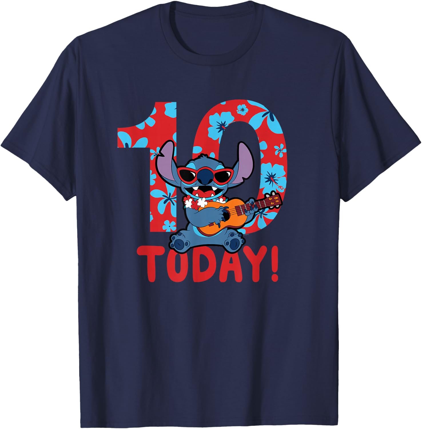 Disney Lilo & Stitch Tropical Birthday 10 Years Old Today T-Shirt - T-Shirt | Navy