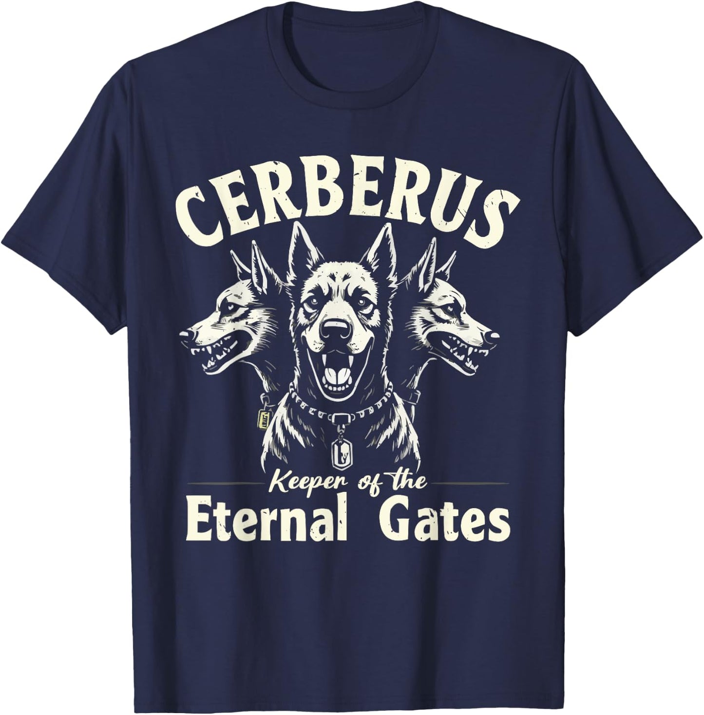 Cerberus Three Headed Dog Mythical Creature Greek Mythology T-Shirt - T-Shirt | Navy