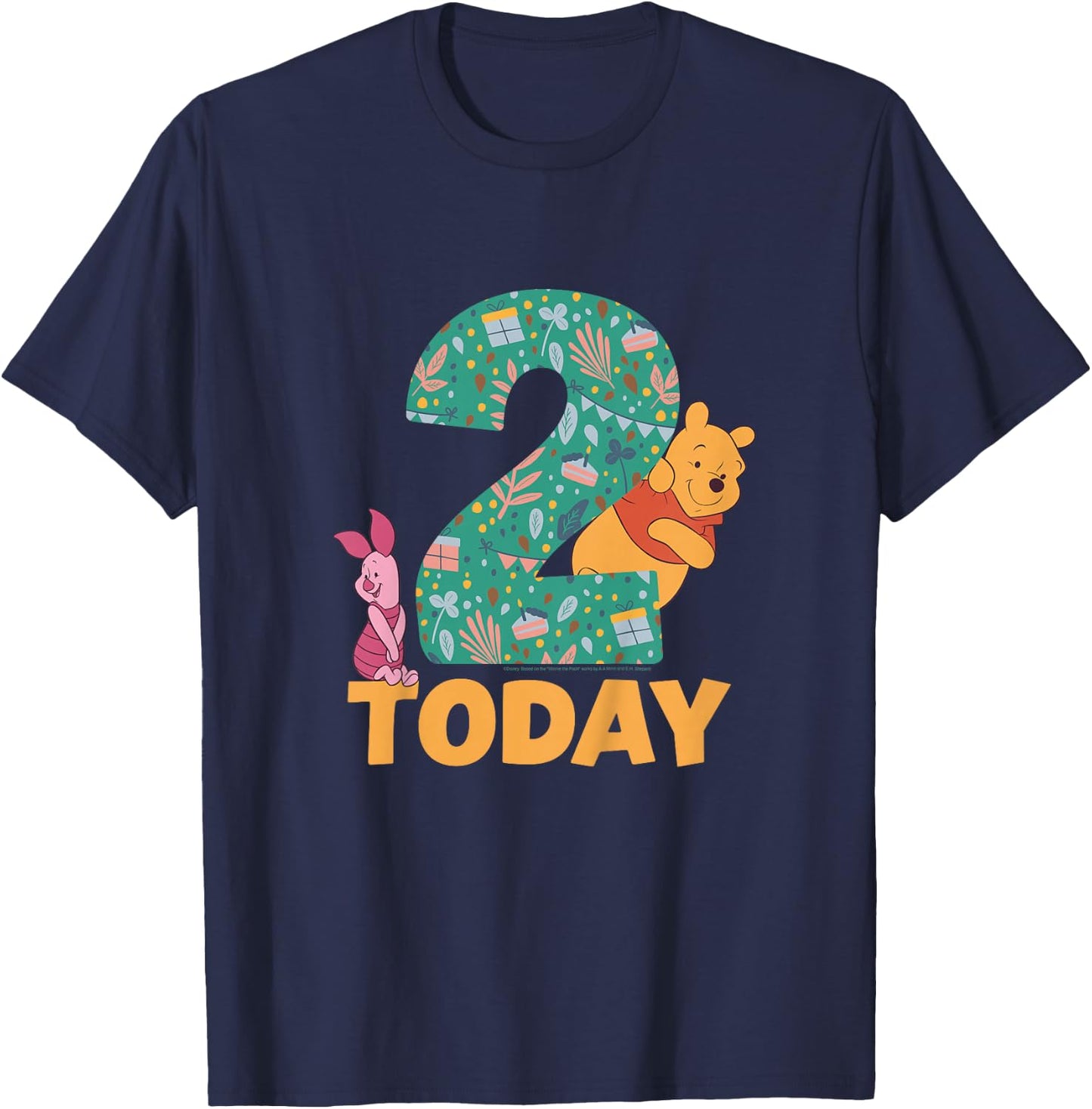 Disney Winnie the Pooh & Piglet Birthday 2 Years Old Today T-Shirt - T-Shirt | Navy