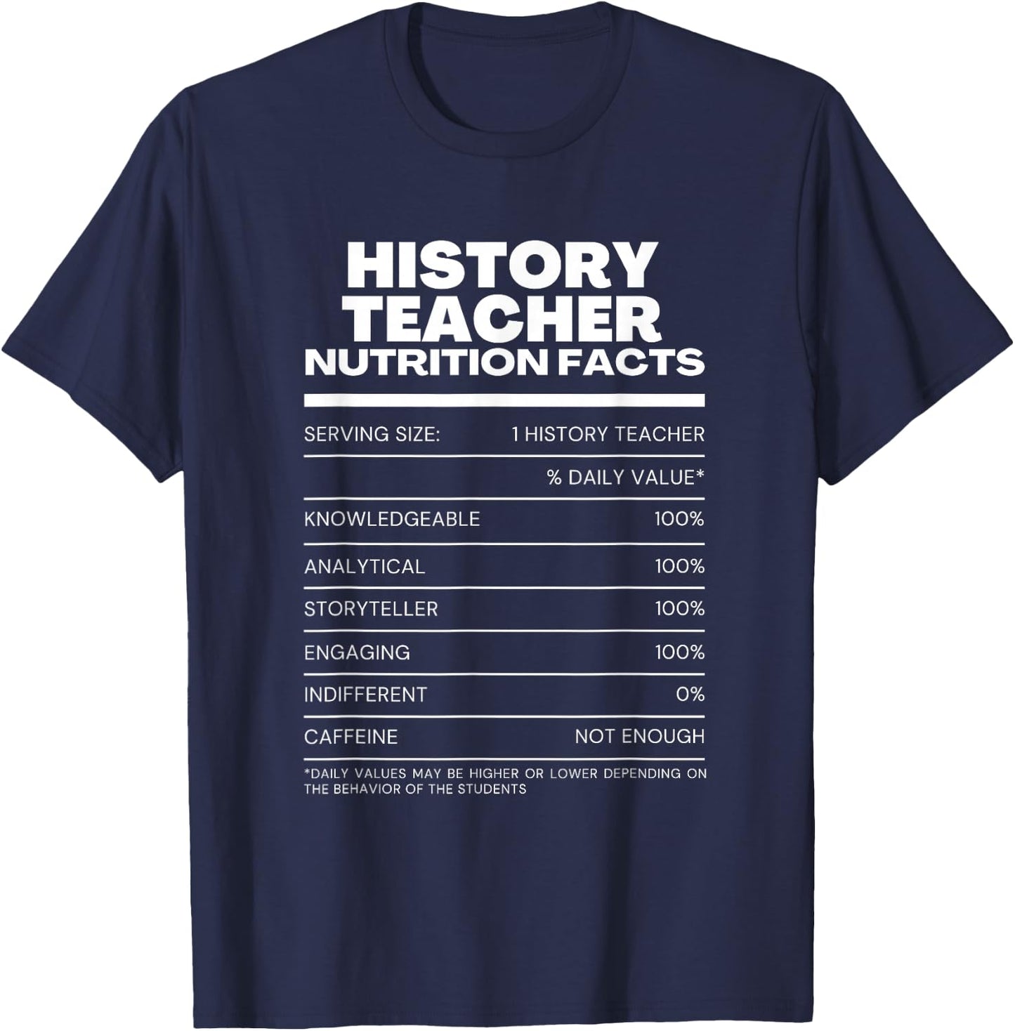 Funny History Teacher Nutrition Facts T-Shirt - T-Shirt | Navy