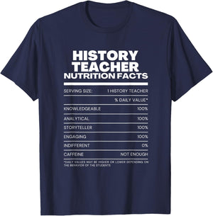 Funny History Teacher Nutrition Facts T-Shirt - T-Shirt | Navy