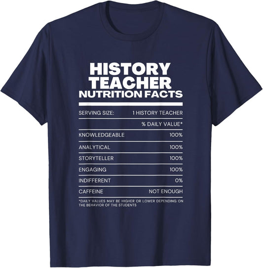 Funny History Teacher Nutrition Facts T-Shirt - T-Shirt | Navy