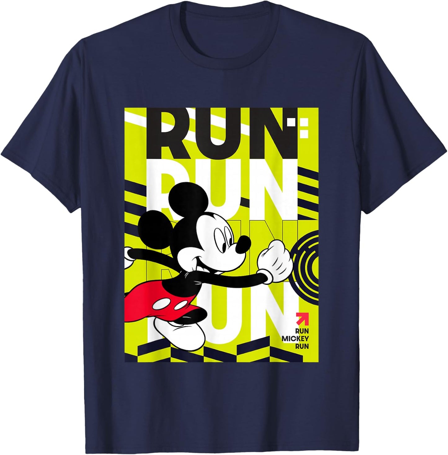 Disney Mickey And Friends Run Mickey Run Neon Chest Poster T-Shirt - T-Shirt | Navy