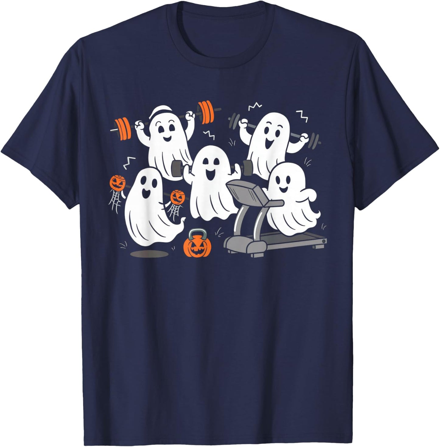 Working Out Ghost Gym Halloween Shirt Fitness Weightlifting T-Shirt - T-Shirt | Navy