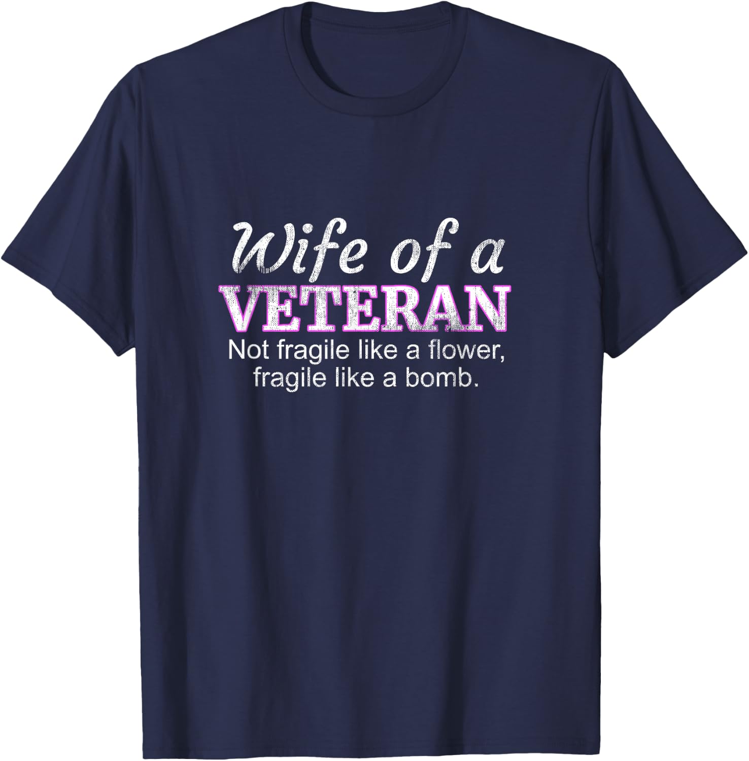Wife Of A Veteran Military Support Husband Flower T-Shirt - T-Shirt | Navy