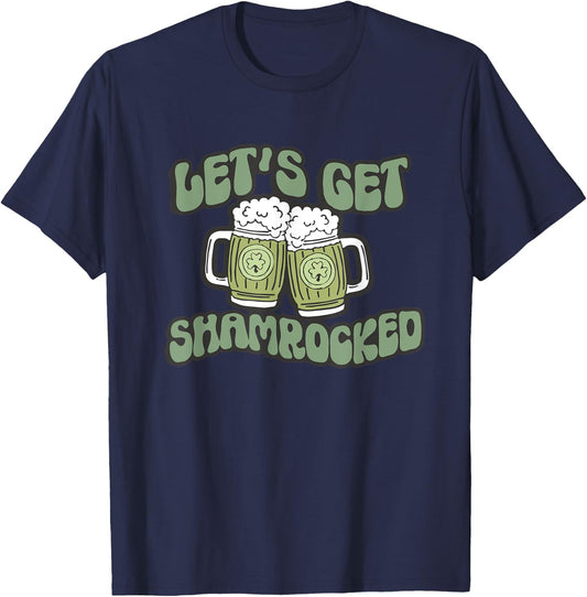 Groovy Let's Get Shammered Funny St Patrick's Day Shamrock T-Shirt - T-Shirt | Navy