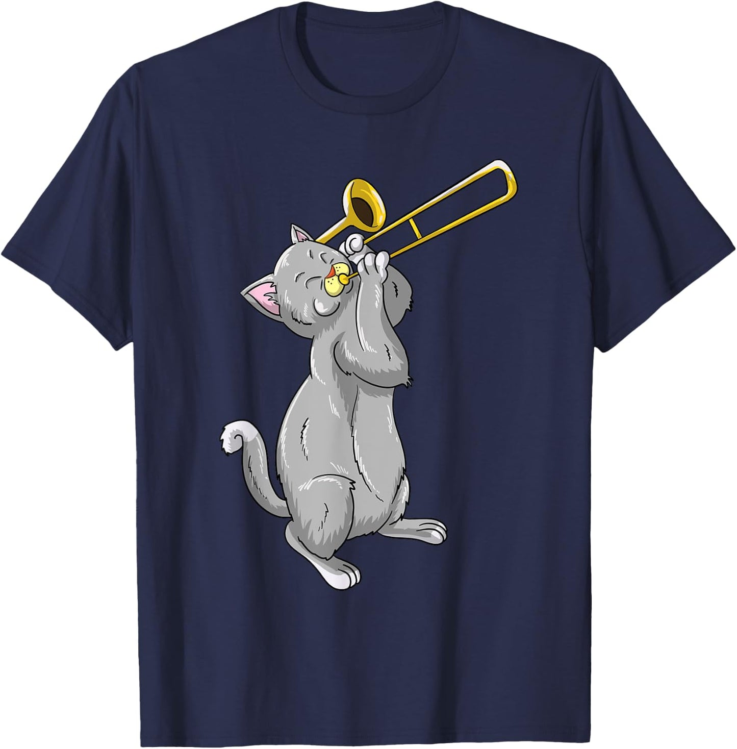 Funny Trombone Design Women Kitten Trombone Player T-Shirt - T-Shirt | Navy