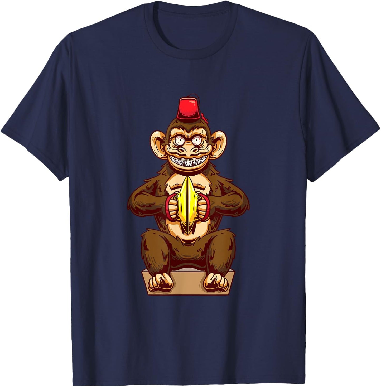 Monkey Playing Cymbals Drummer Ape Musician Marching Band T-Shirt - T-Shirt | Navy