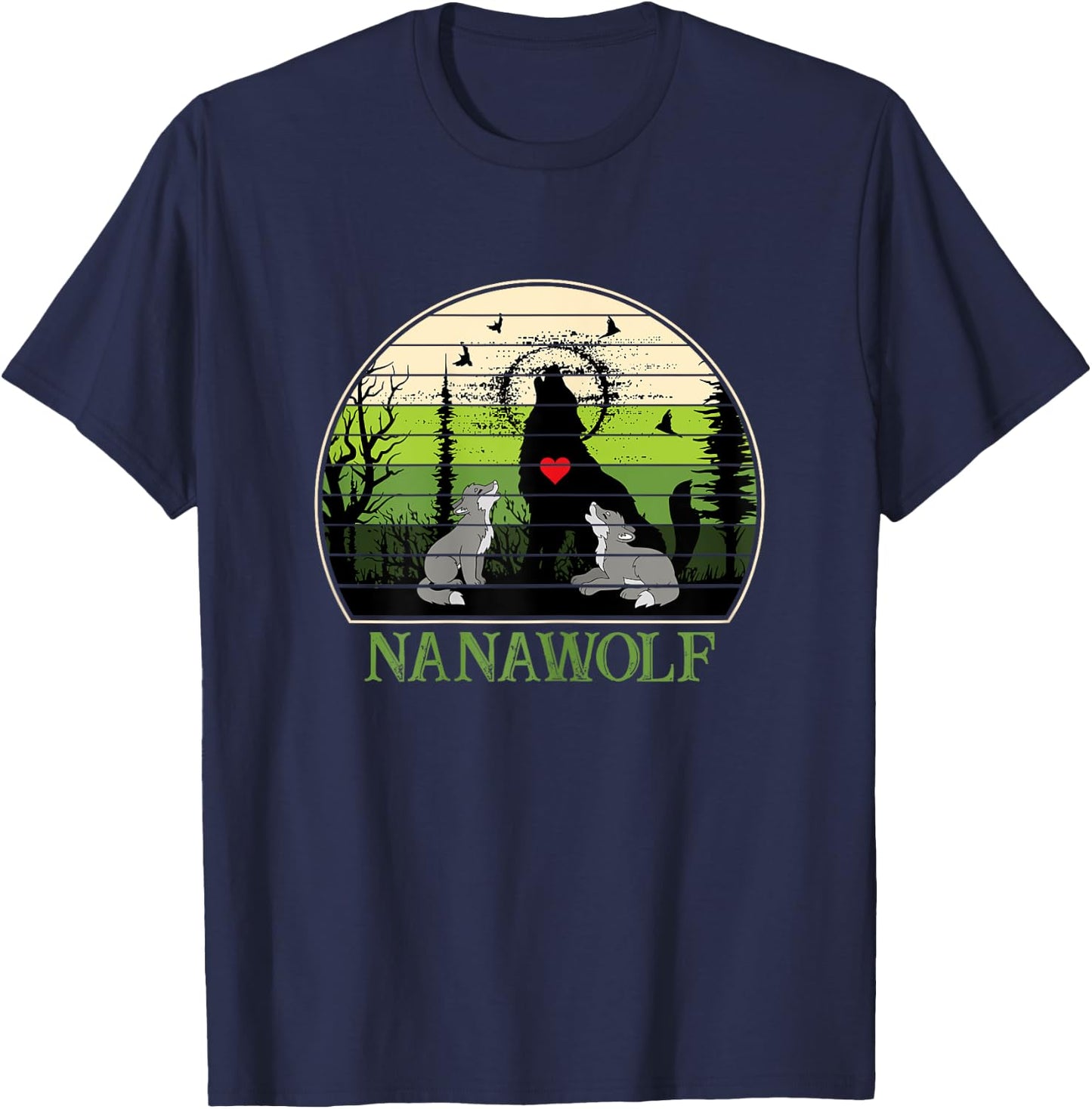 Retro Vintage Sunset Nana Wolf Mothers Day Grandma Wolf T-Shirt - T-Shirt | Navy